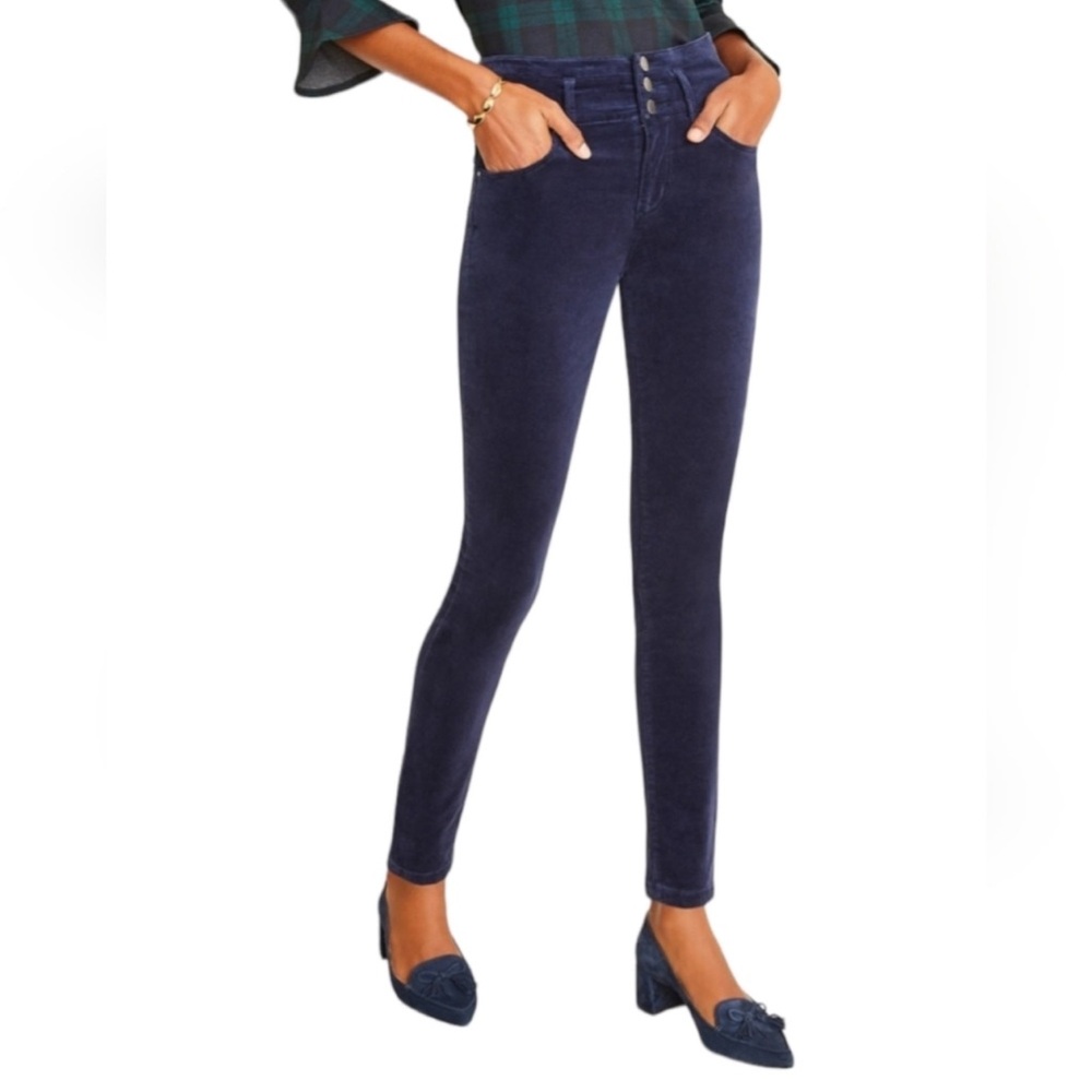 Ann Taylor Velvet High Rise Skinny Pants navy blue 16